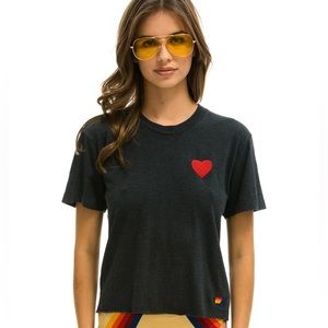 AVIATOR NATION - HEART EMBROIDERY BOYFRIEND TEE - CHARCOAL